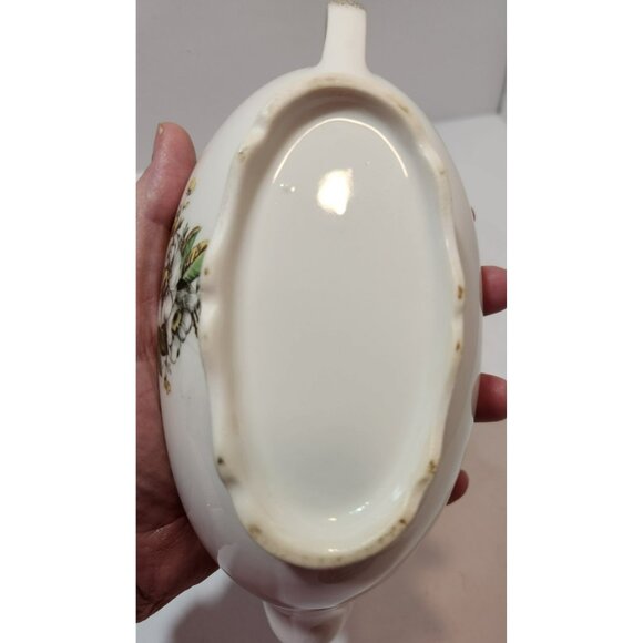 Vtg Royal Tudor Linda Pattern 22 KT Gold Trim Gravy Boat Floral Yellow and White - Picture 11 of 14